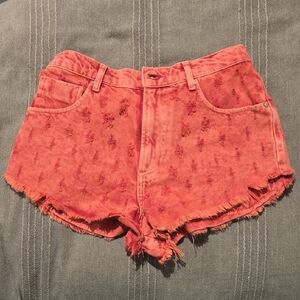 new We The Free Pink Distressed Jean Shorts